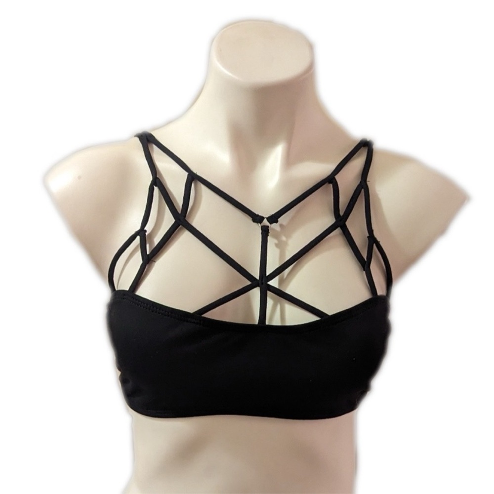Top Melon black strappy cage removable padded bikini top size s like new